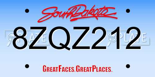 8ZQZ212 South Dakota License Plate