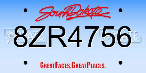 8ZR4756 South Dakota License Plate