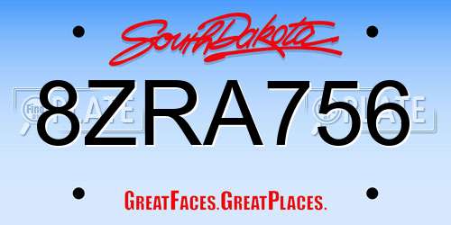 8ZRA756 South Dakota License Plate