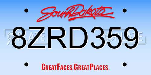 8ZRD359 South Dakota License Plate