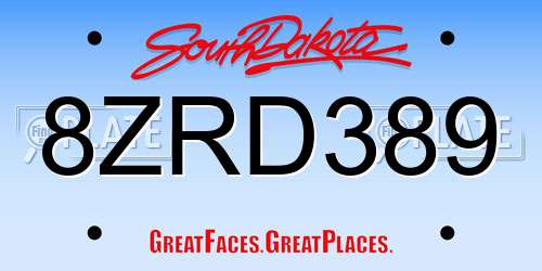 8ZRD389 South Dakota License Plate