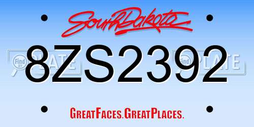 8ZS2392 South Dakota License Plate