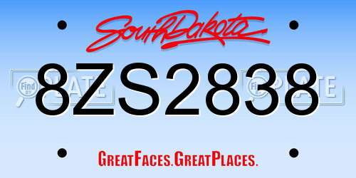 8ZS2838 South Dakota License Plate