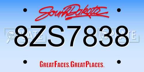 8ZS7838 South Dakota License Plate