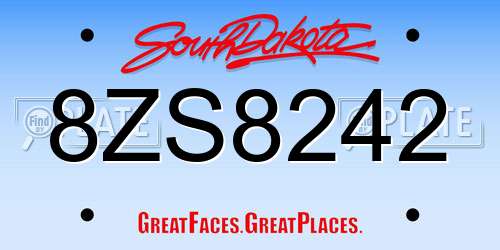 8ZS8242 South Dakota License Plate