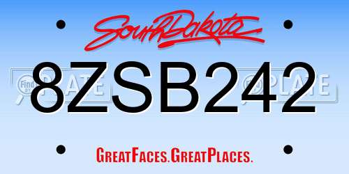 8ZSB242 South Dakota License Plate
