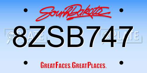 8ZSB747 South Dakota License Plate