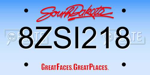 8ZSI218 South Dakota License Plate