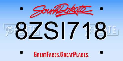 8ZSI718 South Dakota License Plate