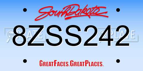 8ZSS242 South Dakota License Plate