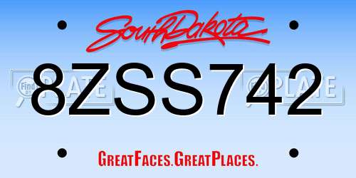 8ZSS742 South Dakota License Plate