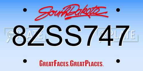 8ZSS747 South Dakota License Plate