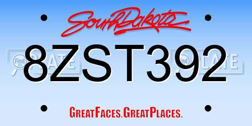 8ZST392 South Dakota License Plate