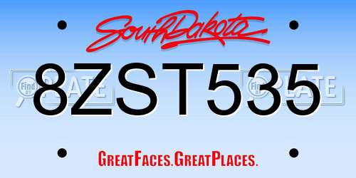 8ZST535 South Dakota License Plate