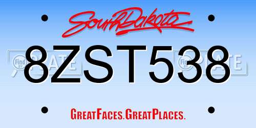 8ZST538 South Dakota License Plate