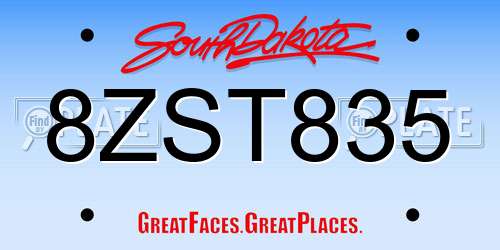 8ZST835 South Dakota License Plate