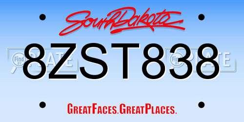 8ZST838 South Dakota License Plate