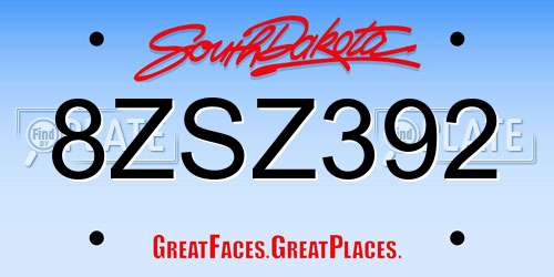 8ZSZ392 South Dakota License Plate
