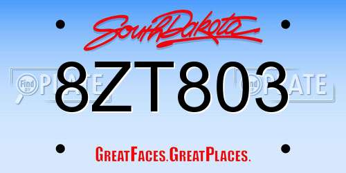 8ZT803 South Dakota License Plate