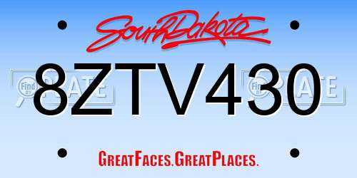 8ZTV430 South Dakota License Plate