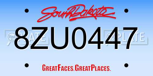 8ZU0447 South Dakota License Plate