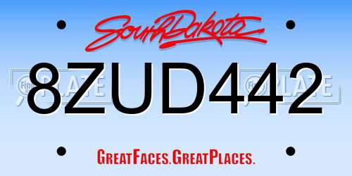8ZUD442 South Dakota License Plate