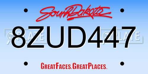 8ZUD447 South Dakota License Plate