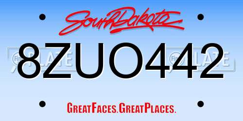 8ZUO442 South Dakota License Plate