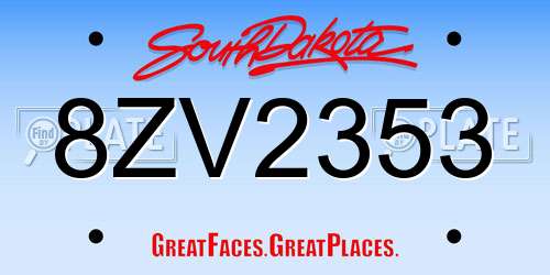 8ZV2353 South Dakota License Plate