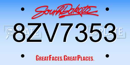 8ZV7353 South Dakota License Plate