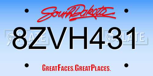 8ZVH431 South Dakota License Plate