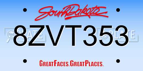 8ZVT353 South Dakota License Plate