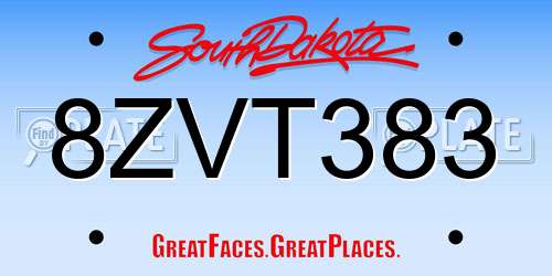 8ZVT383 South Dakota License Plate