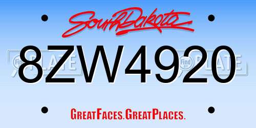 8ZW4920 South Dakota License Plate