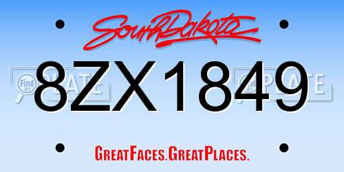 8ZX1849 South Dakota License Plate