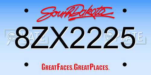 8ZX2225 South Dakota License Plate