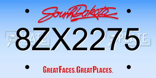 8ZX2275 South Dakota License Plate