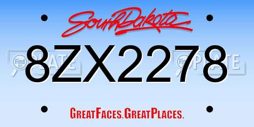 8ZX2278 South Dakota License Plate