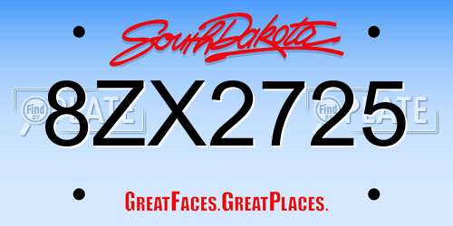 8ZX2725 South Dakota License Plate