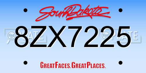 8ZX7225 South Dakota License Plate