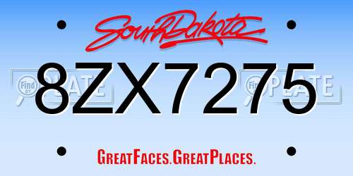 8ZX7275 South Dakota License Plate