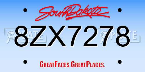 8ZX7278 South Dakota License Plate