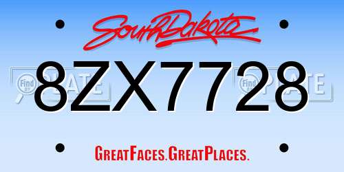 8ZX7728 South Dakota License Plate