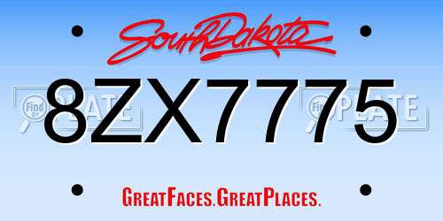 8ZX7775 South Dakota License Plate