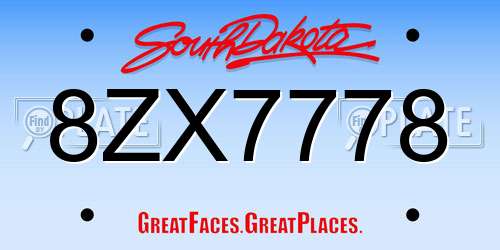 8ZX7778 South Dakota License Plate