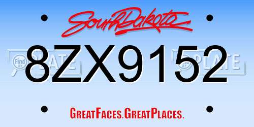 8ZX9152 South Dakota License Plate