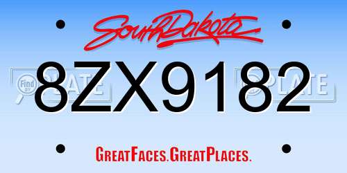 8ZX9182 South Dakota License Plate