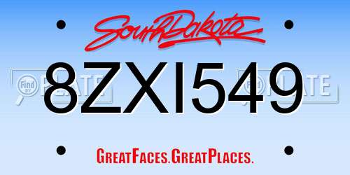 8ZXI549 South Dakota License Plate