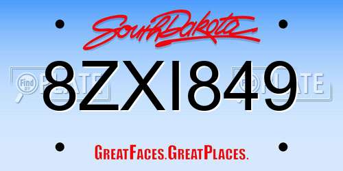 8ZXI849 South Dakota License Plate