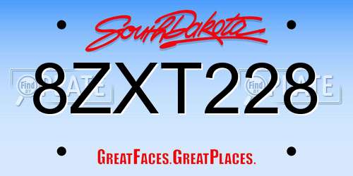 8ZXT228 South Dakota License Plate